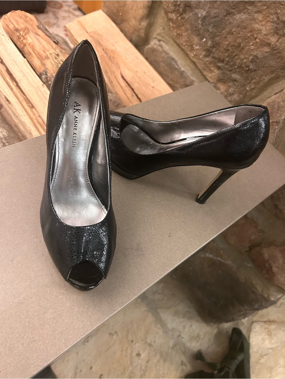 Anne Klein Black Peep-Toe Stiletto Pumps 8 M
